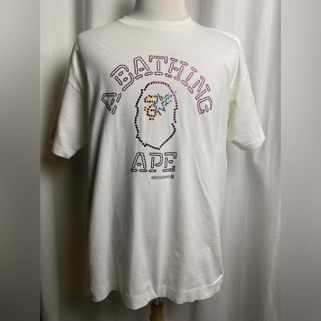 Vintage A Bathing Ape Bape Swarovski Crystal Ape Head Logo Men’s Xl Shirt Rare